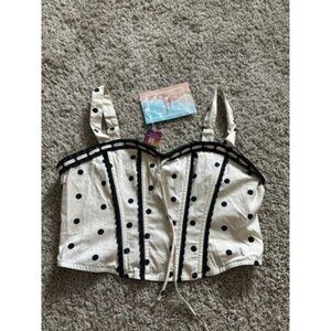 watermelon sugar womens cropped croset polka dot top Ruched Back Size Large